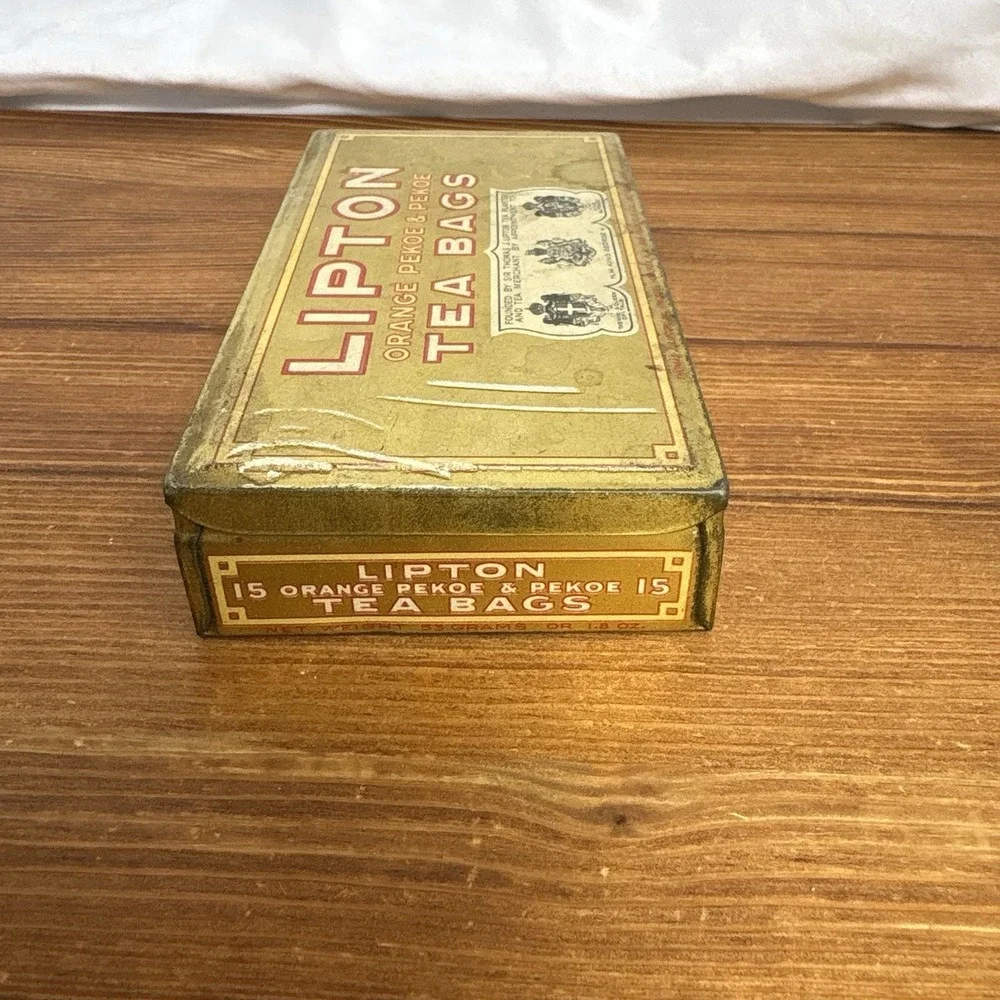Vintage Lipton Orange Pekoe & Pekoe Tea Bags 15 Count Tin Empty Advertising Box